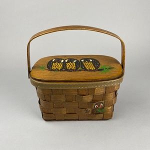 1960s Folk Art Basket Owls Hand Painted Caro-Nan